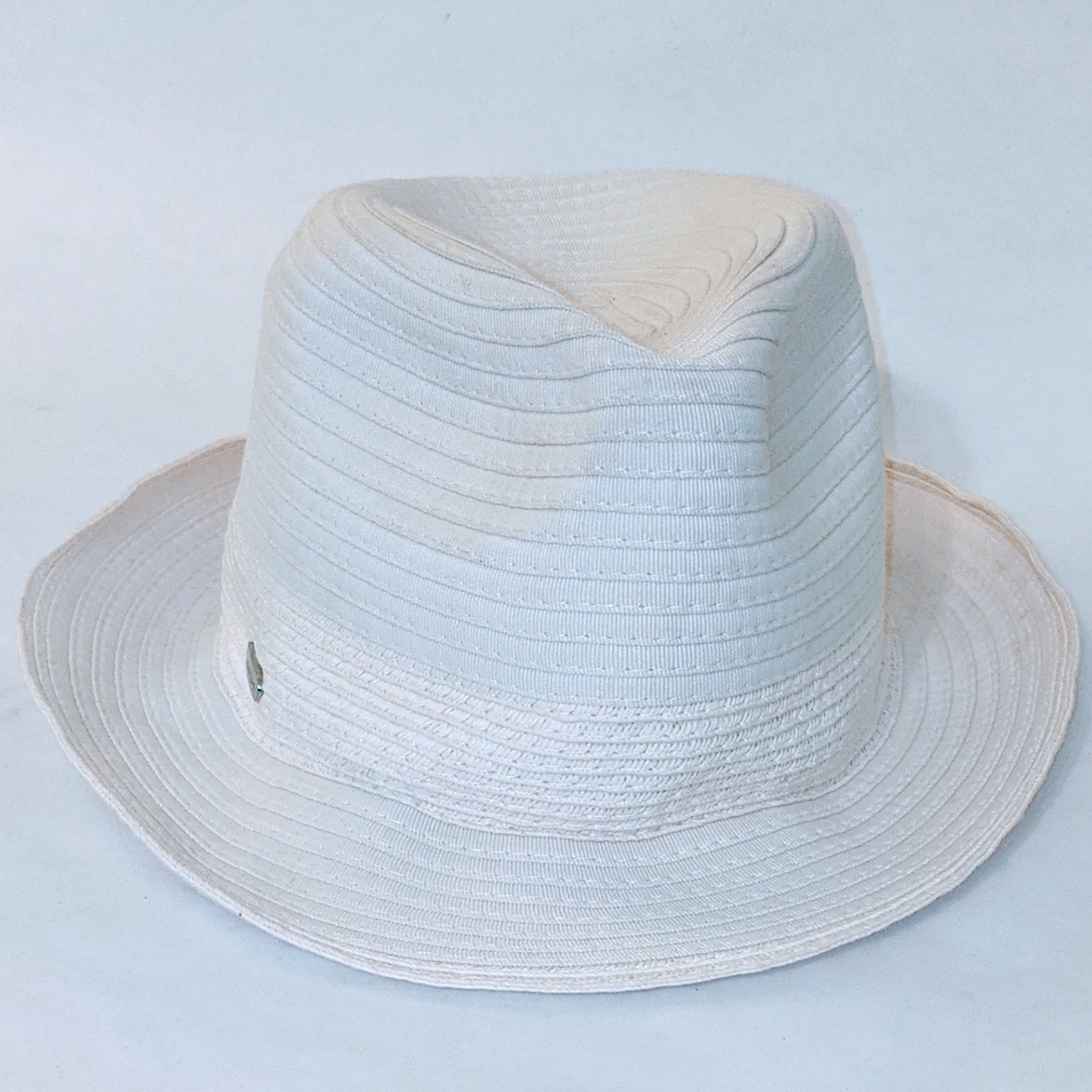 *CALVIN KLEIN RN54163 Logoed Cream Beige Paper Blend Retro Boho Fedora Beach Hat